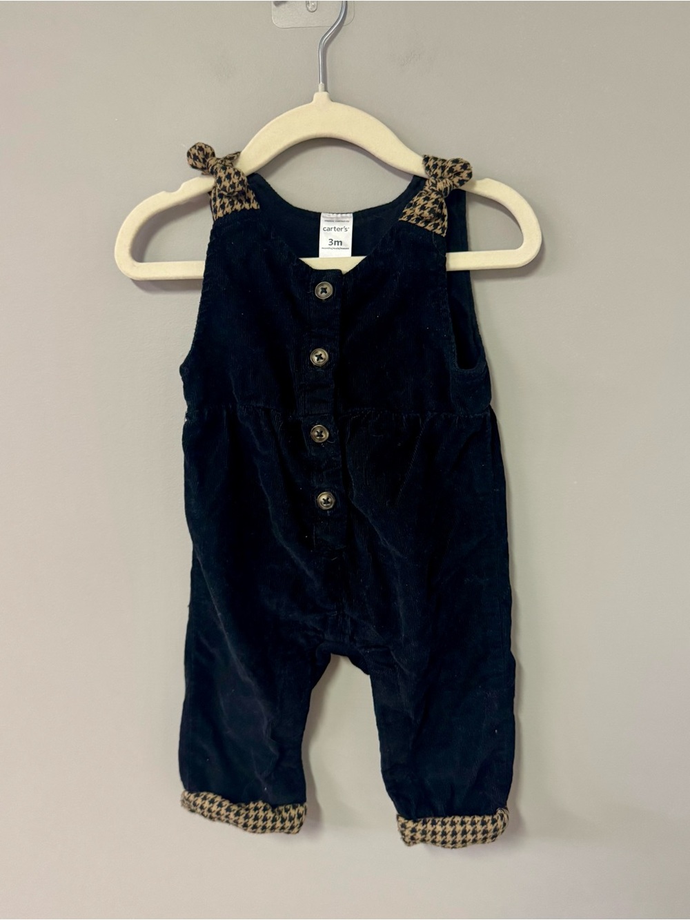Carter's Navy Corduroy Baby Overalls with Houndstooth Trim - 3M